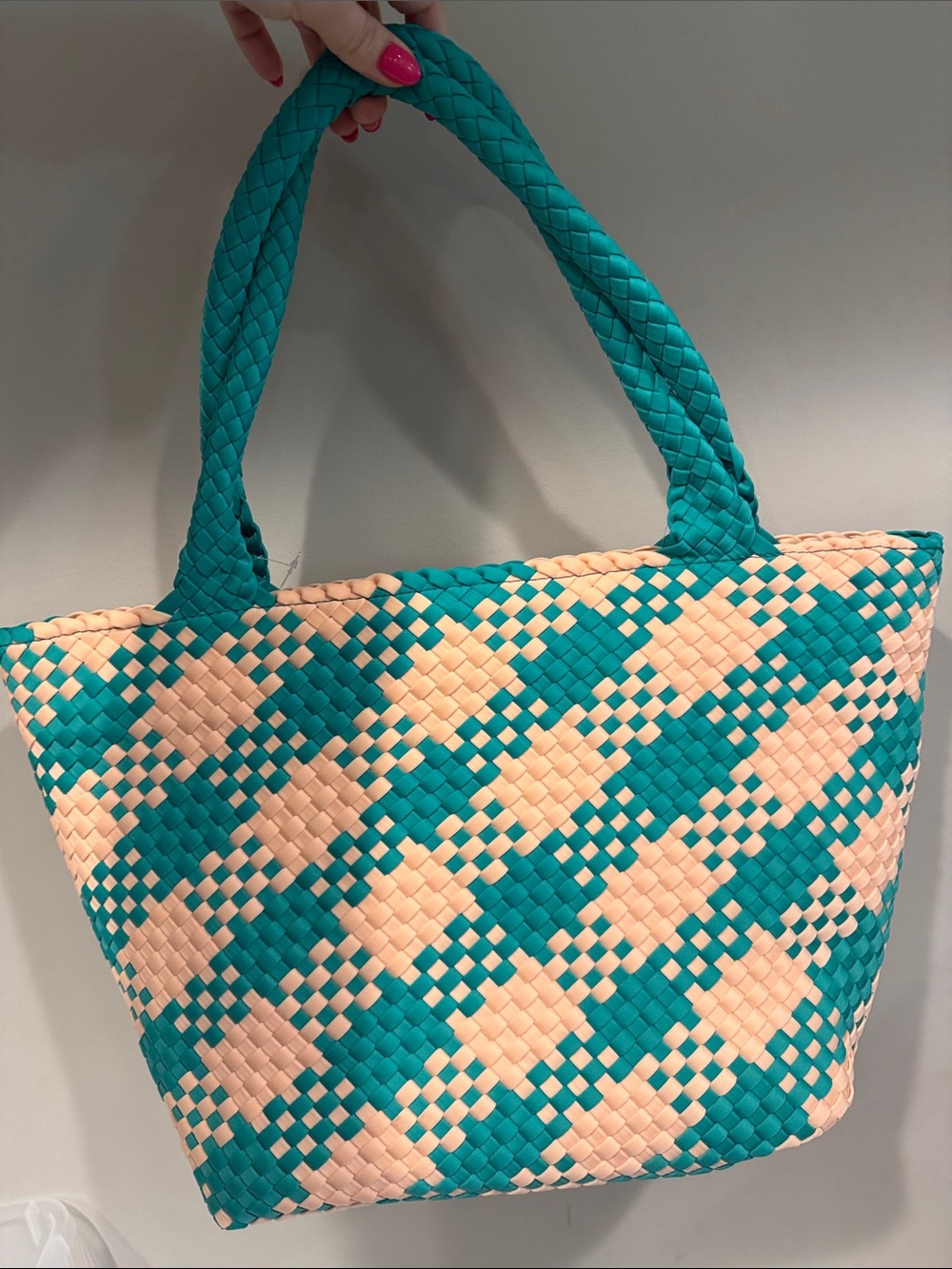 Wildfox Teal and Peach Woven Tote